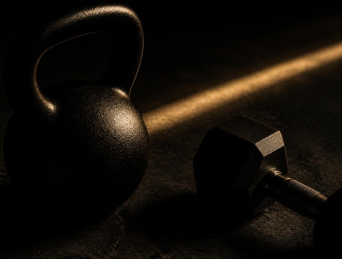 Kettlebell und Kurzhantel im Studio